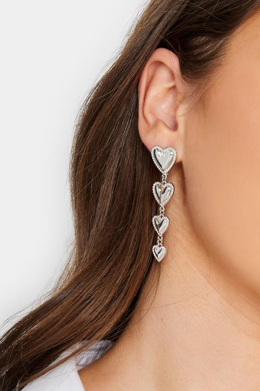 Silver Multi Heart Drop Earrings | Yours Clothing 1