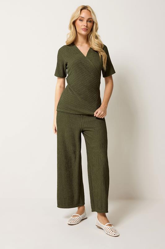 M&Co Khaki Green Textured Wrap Top | M&Co 1