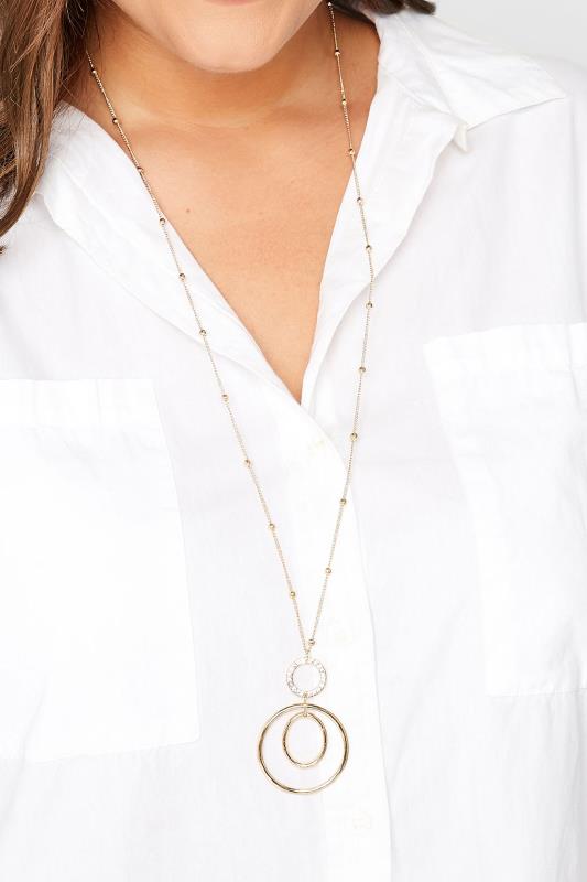 Gold Diamante Multi-Circle Long Necklace | Yours Clothing 1