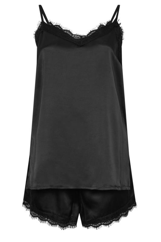 YOURS Plus Size Black Satin Lace Pyjama Set | Yours Clothing