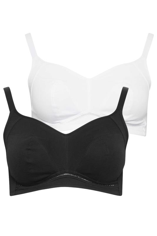 2 PACK Black & White Non-Wired Cotton Bras | Yours Clothing 7