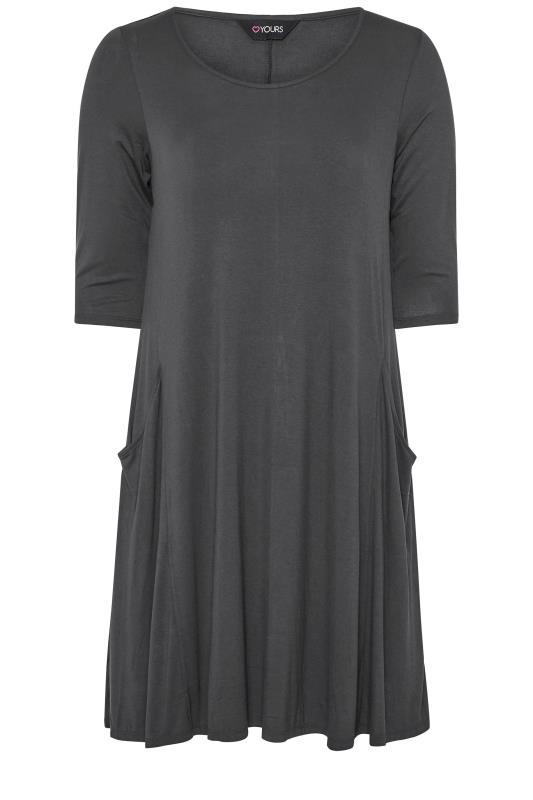 Charcoal Grey Drape Pocket Midi Dress_Fr.jpg