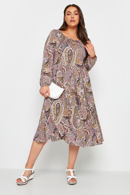 YOURS Plus Size Pink Paisley Print Midaxi Dress | Yours Clothing 1