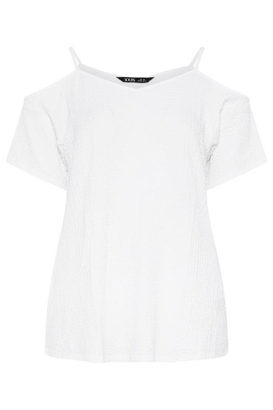 YOURS Plus Size White Textured Cold Shoulder Top | Yours Clothing 5