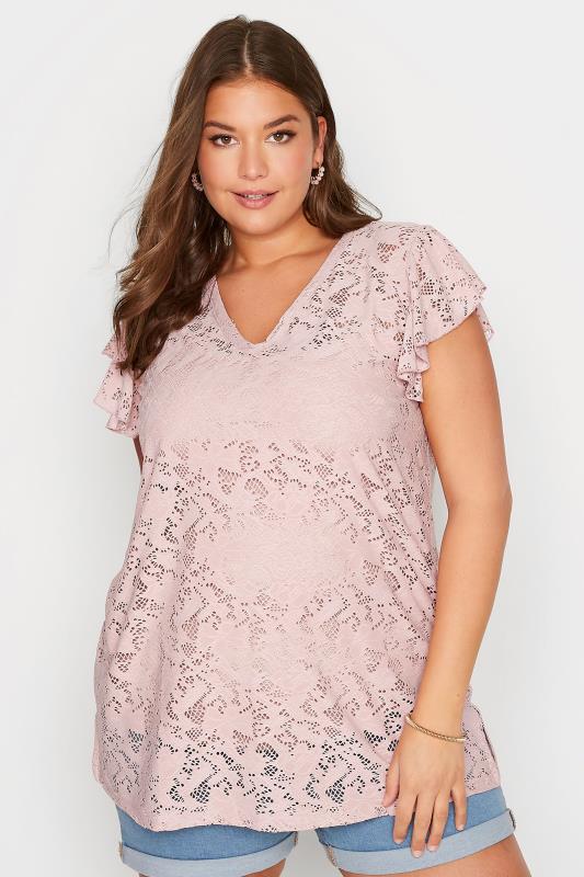 Plus Size Pink Floral Lace Top | Yours Clothing 3