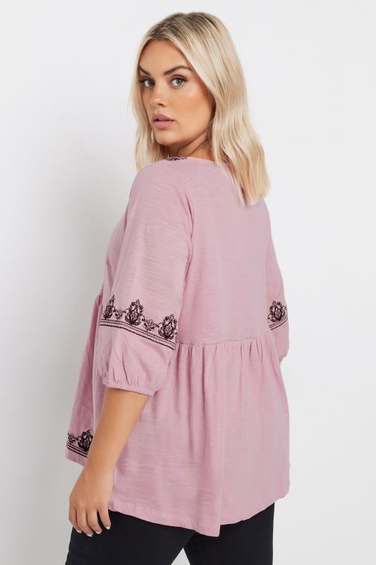 YOURS Plus Size Pink Embroidered Floral Smock Top | Yours Clothing  5