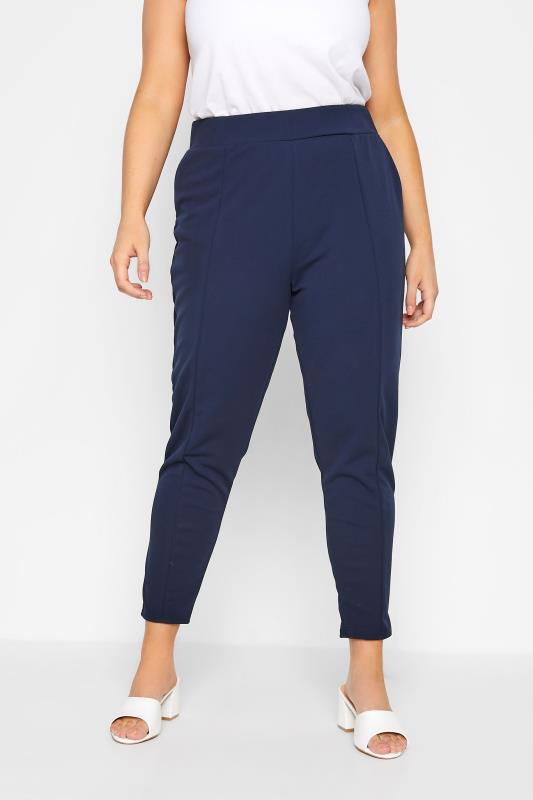  Grande Taille Curve Navy Blue Tapered Trousers