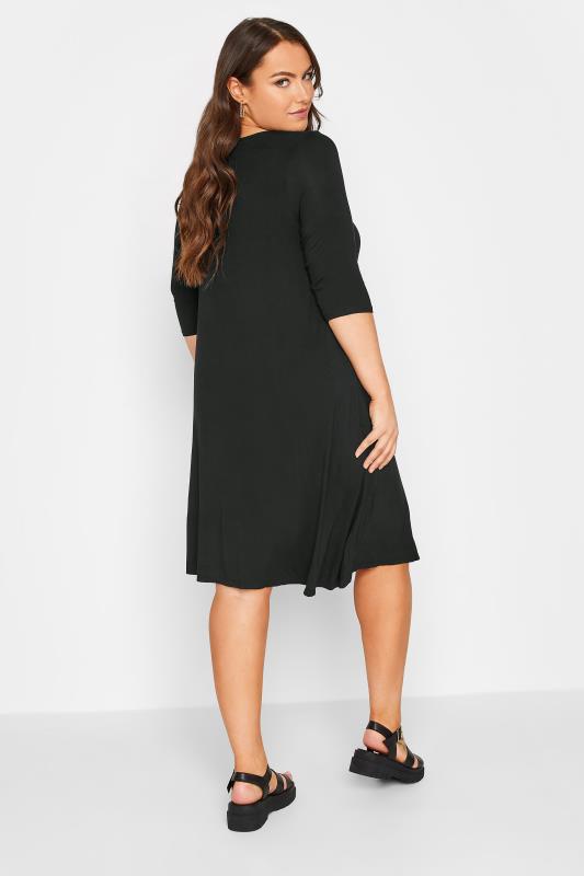 YOURS Plus Size Black 3/4 Sleeve Drape Pocket Dress | Yours Clothing 3