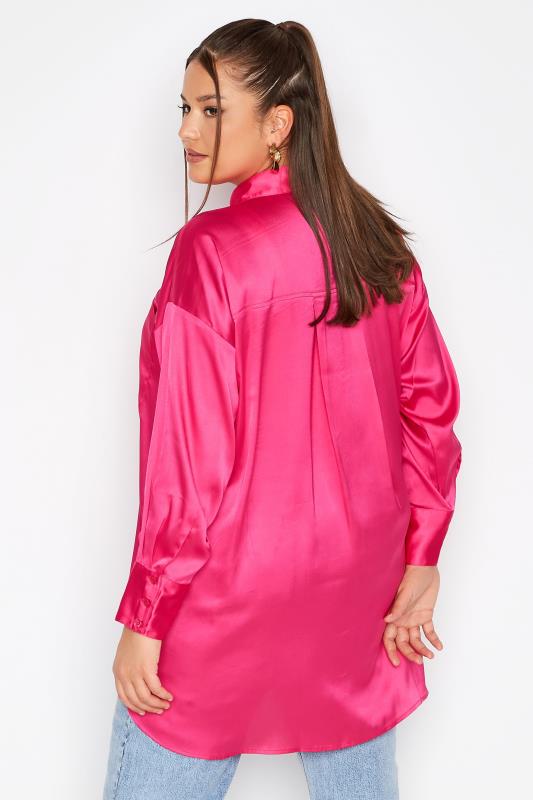 LIMITED COLLECTION Curve Hot Pink Satin Shirt 3