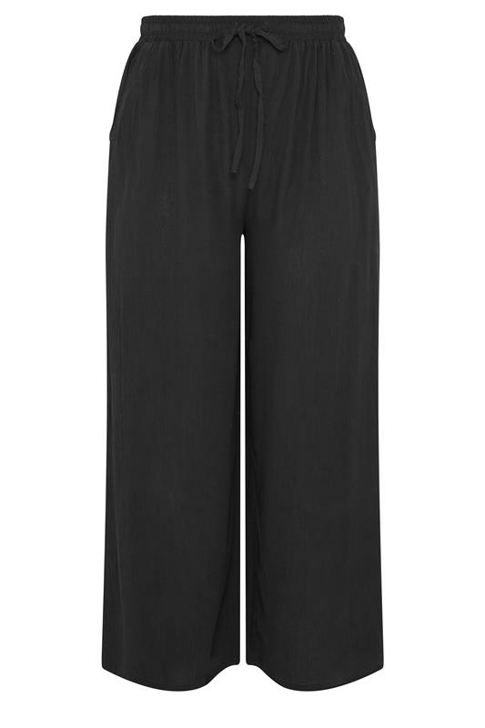 YOURS Plus Size Black Crinkle Texture Wide Leg Trousers | Yours Clothing 5