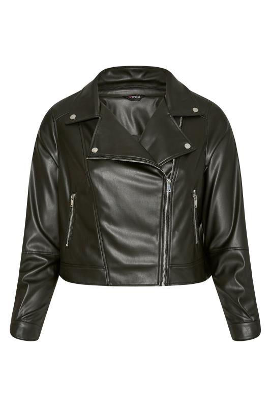 Plus Size Black Faux Leather Look Biker Jacket | Yours Clothing  6