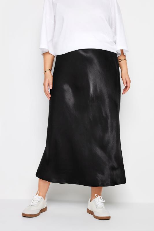 YOURS Plus Size Black Satin Maxi Skirt | Yours Clothing 3