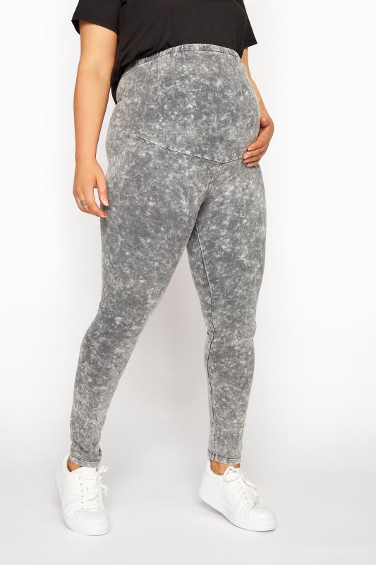 Plus Size BUMP IT UP MATERNITY Grey Acid Wash Leggings With Comfort Panel | Yours Clothing 3