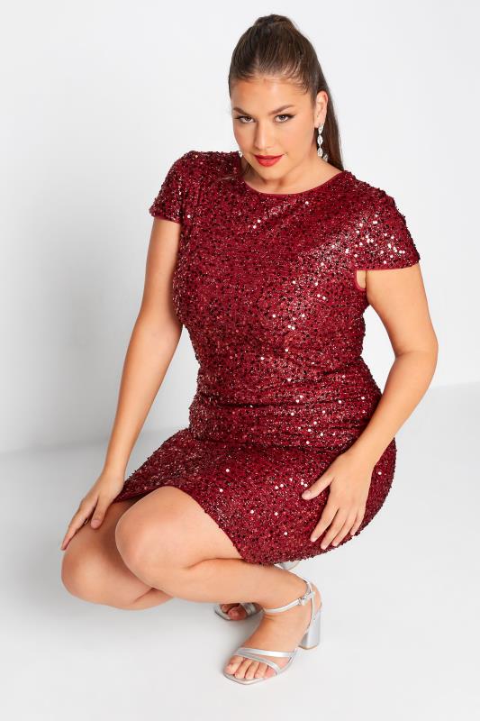 YOURS LONDON Plus Size Red Sequin Embellished Shift Dress | Yours Clothing 4