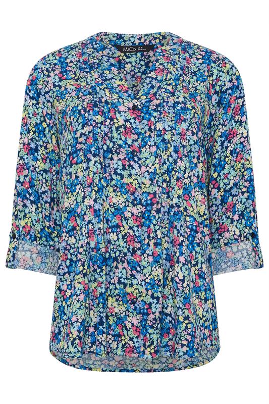 M&Co Blue Ditsy Floral Pintuck Blouse | M&Co 5