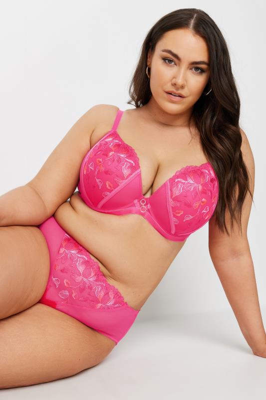 YOURS Plus Size Pink Floral Padded Plunge Bra | Yours Clothing  1