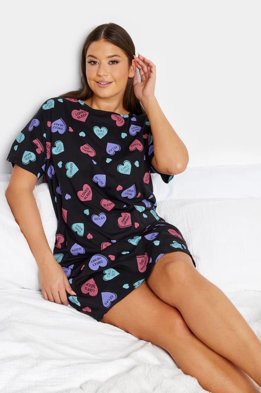 Plus Size  YOURS Curve Black Love Hearts Nightdress