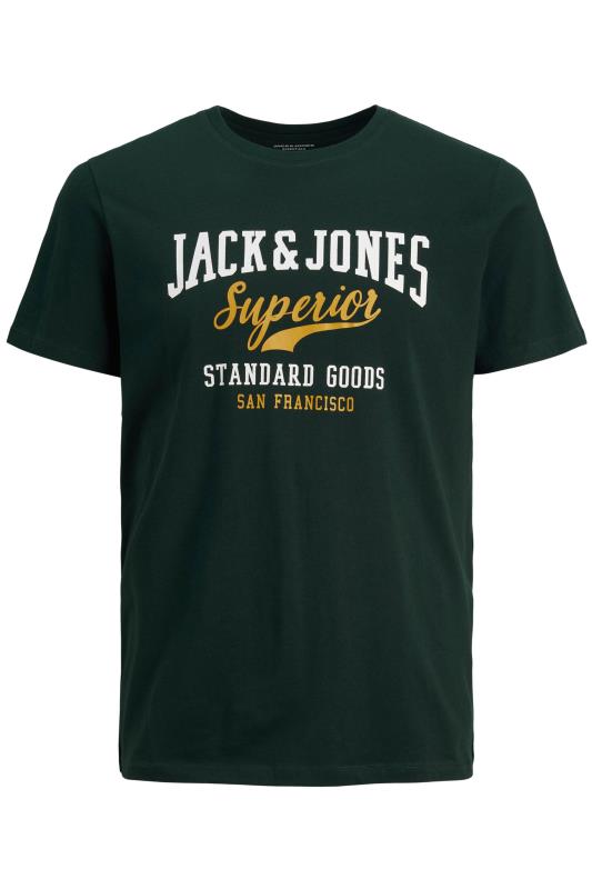 JACK & JONES Big & Tall Green 'Superior' Printed Logo T-Shirt | BadRhino 2
