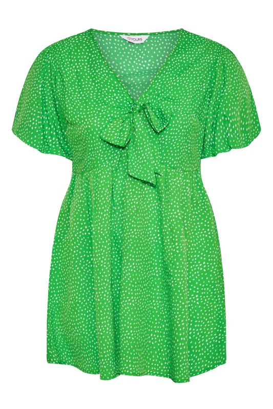 Curve Green Spot Print Tie Front Tunic Top 6