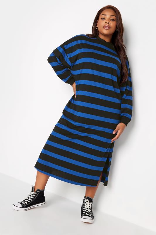 YOURS Plus Size Blue Stripe Print Oversized T-Shirt Dress | Yours Clothing 2