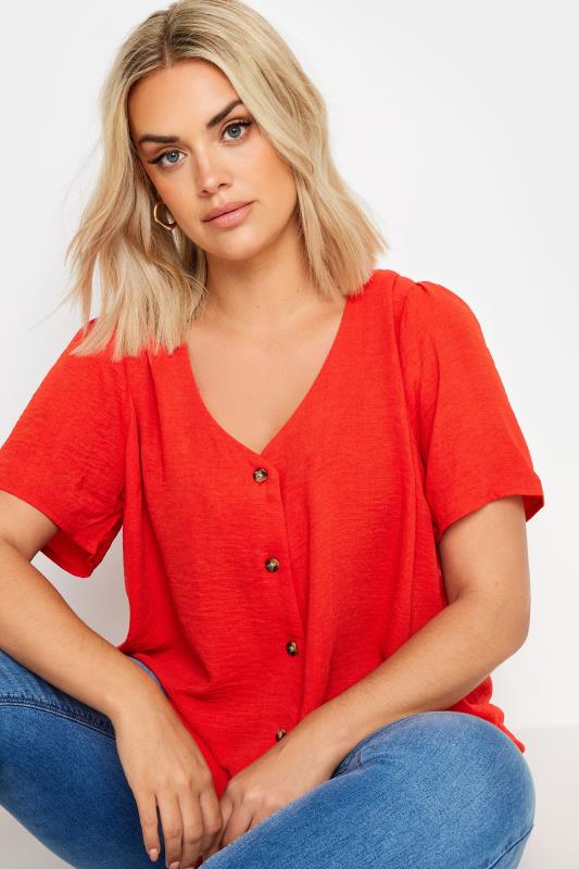 YOURS Plus Size Red Button Front Blouse | Yours Clothing 4