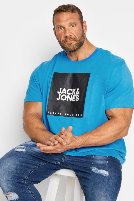 JACK & JONES Big & Tall Blue Square Logo T-Shirt | BadRhino 1