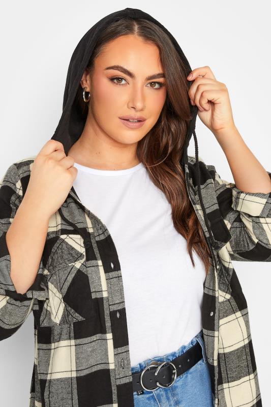 Plus Size Black & Cream Check Hooded Shirt | Yours Clothing 4