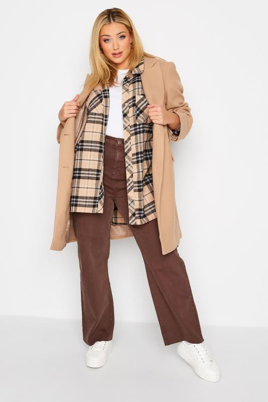 Plus Size Beige Brown Check Brushed Boyfriend Shirt | Yours Clothing 2