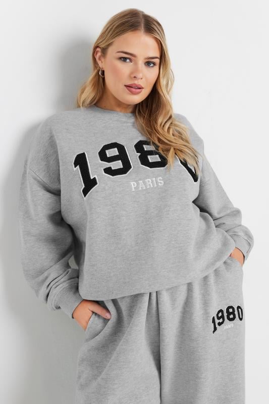 YOURS Plus Size Light Grey '1980' Slogan Sweatshirt | Yours Clothing  2