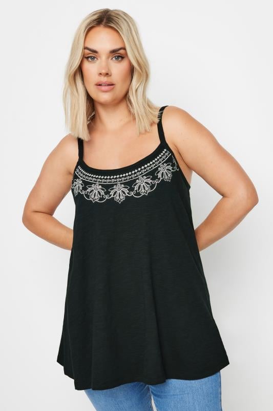 Plus Size  YOURS Curve Black Embroidered Swing Cami Top