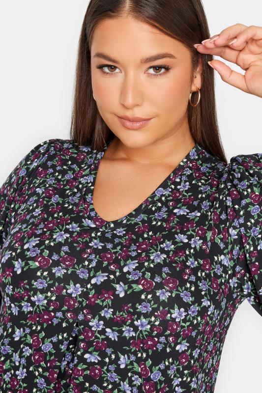 YOURS Plus Size Purple Floral Print Pleated Swing Top | Yours Clothing 4