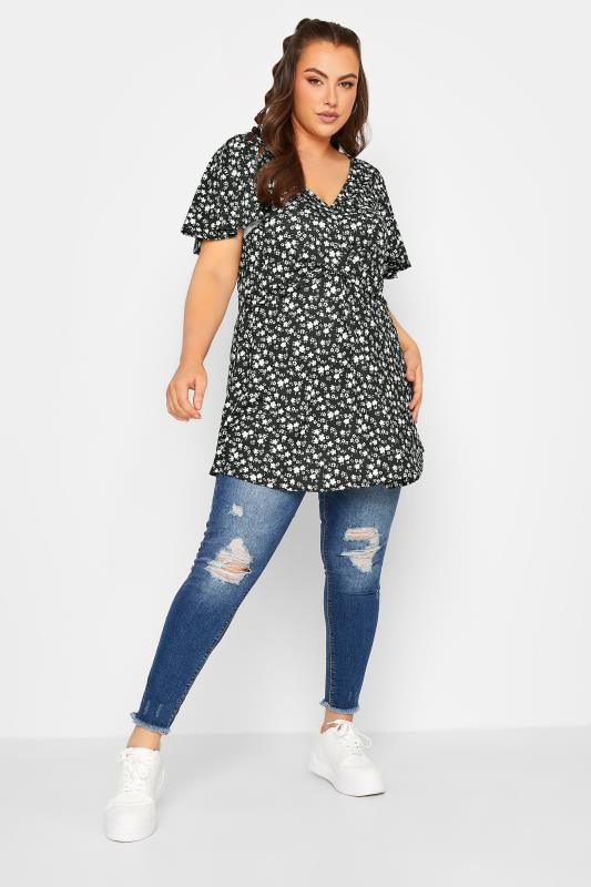 LIMITED COLLECTION Plus Size Black Ditsy Print Twist Front Top | Yours Clothing 2