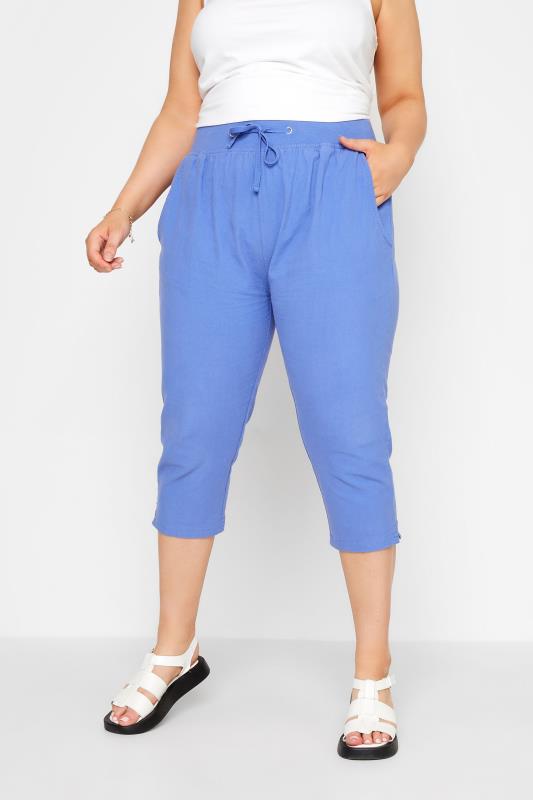 Curve Blue Cool Cotton Cropped Joggers_A.jpg