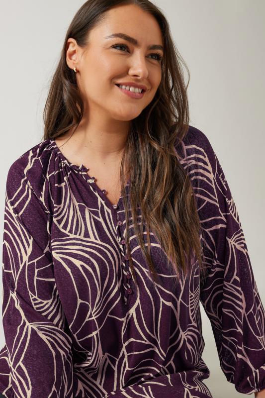 EVANS Plus Size Purple Linear Print Long Sleeve Blouse | Evans 4