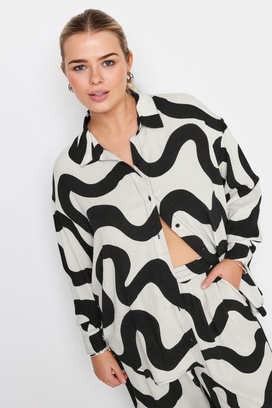 YOURS Plus Size White Abstract Print Crinkle Beach Shirt | Yours Clothing 4