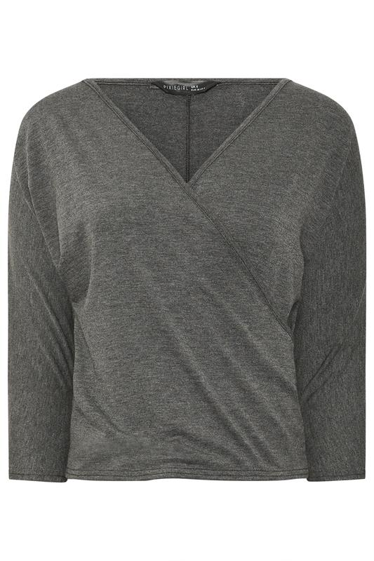 PixieGirl Petite Women's Charcoal Grey Wrap Top | PixieGirl 6