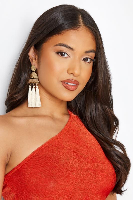 Gold Hammered Tassel Earrings | Yours Clothing 2