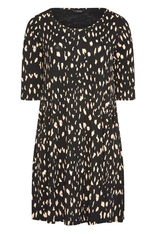 Black Dalmatian Print Drape Pocket Dress_F.jpg