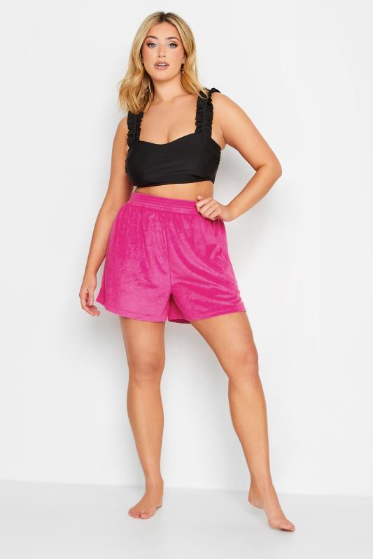 YOURS Plus Size Pink Towelling Beach Shorts | Yours Clothing 2