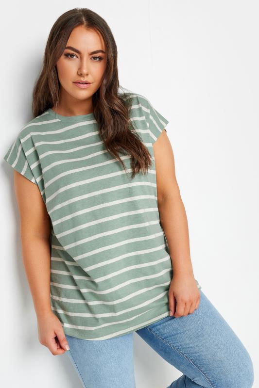 Plus Size  YOURS Curve Green & White Stripe Top
