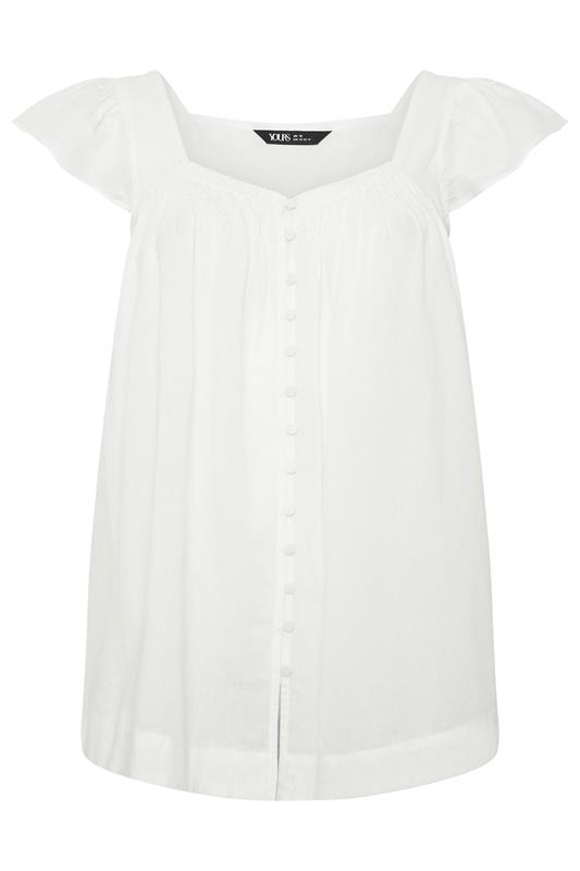 YOURS Plus Size White Linen Cap Sleeve Top | Yours Clothing 5