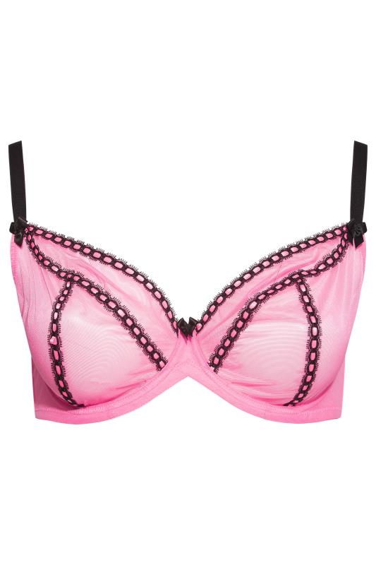 Plus Size Pink Ribbon Non-Padded Underwired Plunge Bra | Yours Clothing  3