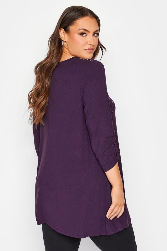 Plus Size Purple Star Stud Embellished Swing Top | Yours Clothing 3