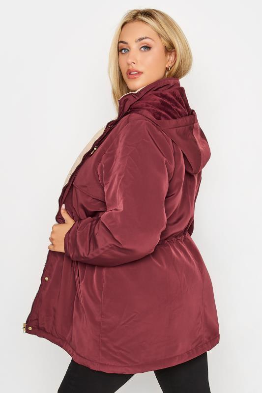 Plus Size Burgundy Red Plush Parka Coat | Yours Clothing  3
