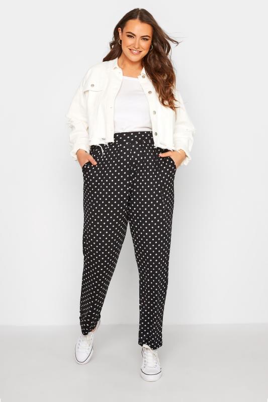 Plus Size Black Spot Print Trousers | Yours Clothing 2