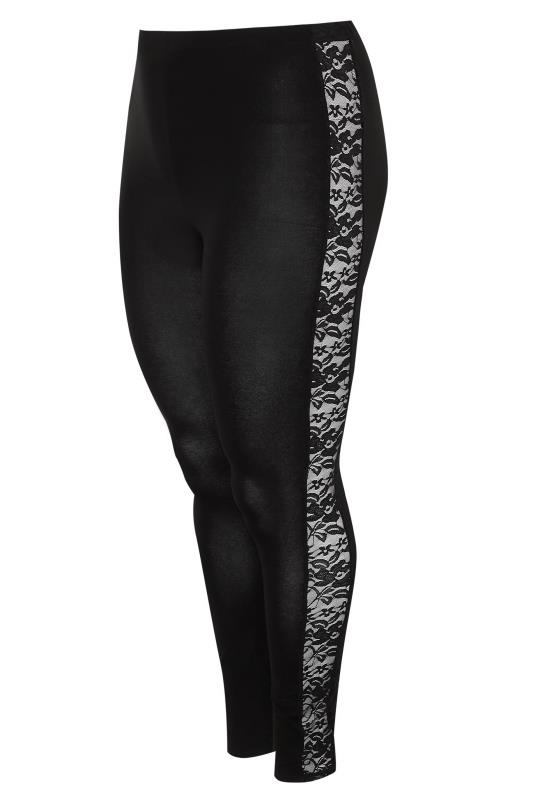 YOURS LONDON Curve Black Panelled Floral Lace Leggings_F.jpg