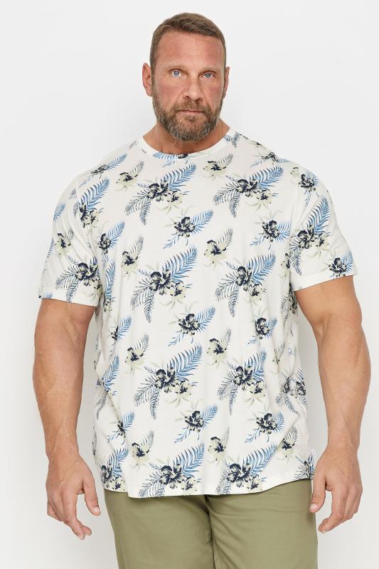 Men's  JACK & JONES Big & Tall White Tropical Print Short Sleeve T-Shirt