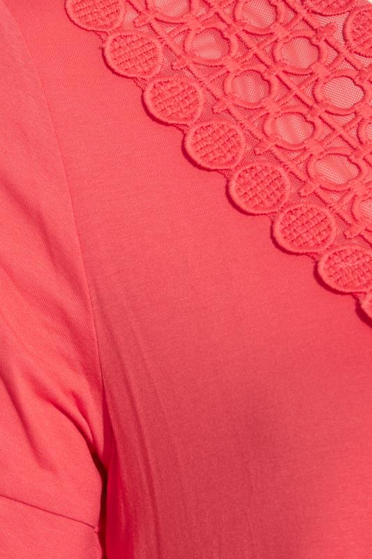 Curve Coral Pink Crochet Trim Short Sleeve Tunic Top 5
