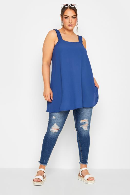 LIMITED COLLECTION Plus Size Blue Shirred Strap Cami Vest Top | Yours Clothing 4