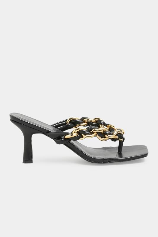 Black Square Toe Post Chain Mules In Standard D Fit | Yours Clothing 3